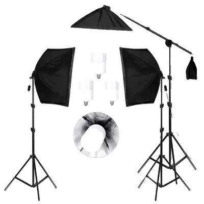 Image de Kit de softbox pour photographie, compatible avec les douilles E27, solution d'éclairage portable, comprenant 3 ampoules de 40W