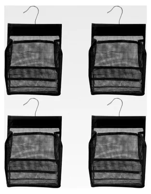 Produktbild von Wäscheklammerbeutel für Wäscheleine mit Aufhänger, tragbar, einfach aufzuhängen, wiederverwendbarer Aufbewahrungskorb für Zuhause, Badezimmer, Wohnheim, Garten, Schwarz, 4 Stück