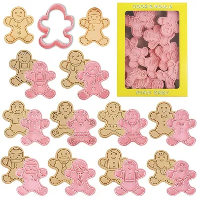 Zdjęcie produktu dla Zestaw 10 foremek do wycinania świątecznych ciasteczek, w tym foremki do pierników w kształcie ludzików, oraz stemplek do dekorowania ciasteczek, fondantu i czekolady