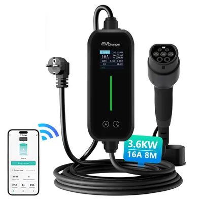 Image de Junsun APP/WIFI EV Chargeur portable 3,5 kW 6-16 A Schuko 1 phase Câble de recharge EV 8 mCourant réglable Pour voitures électriques de type 2