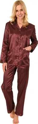Produktbild von Damen Satin Pyjama Schlafanzug in edler Optik zum durchknöpfen - 191 201 94 002 ; anthrazit , 40/42