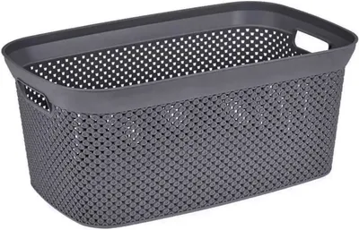 Produktbild von Wäschekorb Wäschewanne Plastik Kunststoff Korb Griffen Rattan Optik Grau 35 L