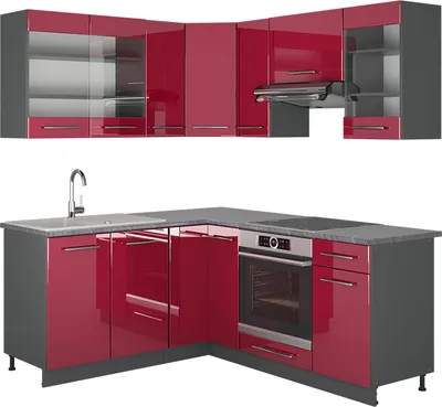 Produktbild von Vicco Eckküche Fame-Line, 160 x 190 cm ohne Arbeitsplatte, Bordeaux Hochglanz/Anthrazit