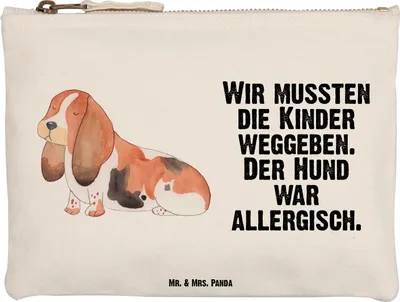 Produktbild von Mr. & Mrs. Panda pencil case Hund Basset Hound Größe M - Weiß - Geschenk, Federmappe, Lustig, Mäppchen, Süß, Kosmetiktasche, Kulturbeutel, Federtasche, kosmetiktäschchen