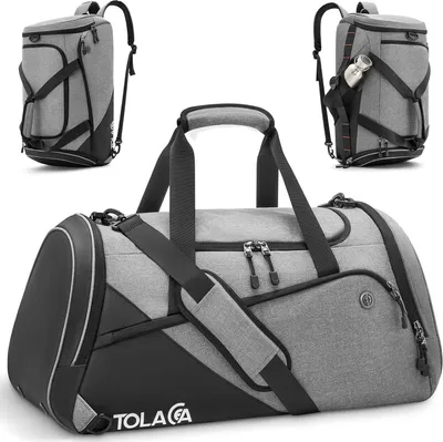 Zdjęcie produktu dla Torba sportowa 47L z przegrodą na buty i mokre rzeczy, duża, szara