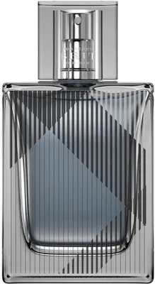 A close-up studio shot of a Burberry Brit Men eau de Toilette bottle.