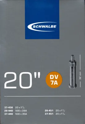 Produktbild von Schwalbe 20' Schlauch 'DV 7A', 20x1 1/8-1 3/8' (28/37-438/440/451), DV 32 mm, schwarz (1 Stück)