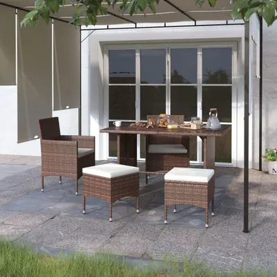Produktbild von Cloris Designermöbel 4-tlg. Gartenstuhl und Hocker Set Poly Rattan Braun 2024 Neu