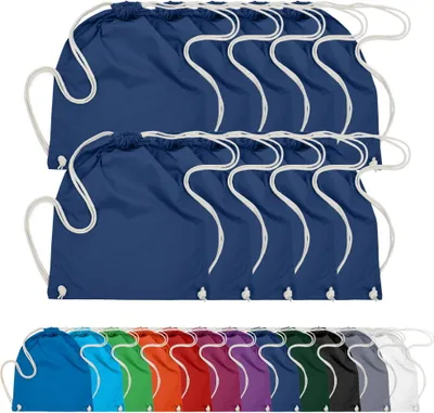 Produktbild von 10er PACK Baumwoll Turnbeutel Sportbeutel Zuziehbeutel Sack Schuhbeutel Rucksack Gym Sack, in Farbe: Navy