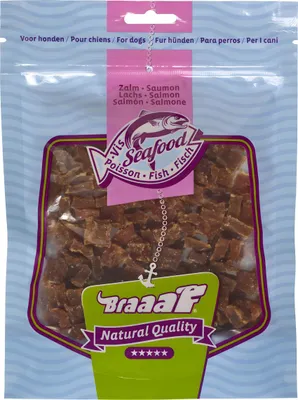 Productafbeelding van Braaaf Hundensnack, visreepjes met zalm, 70 gram