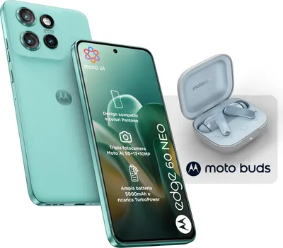 Produktbild von Motorola Edge 60 Neo Smartphone 6,36" P-OLED 5G 8 GB/256 GB 50 MP Android 15 Frostbite + Moto Buds