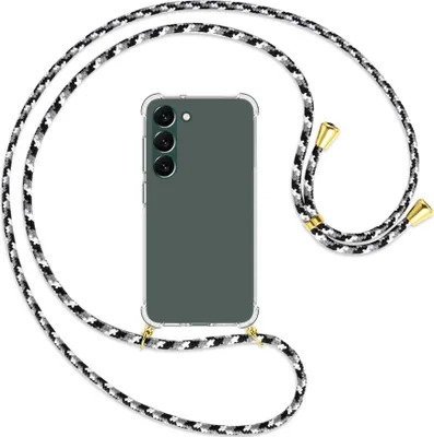 Produktbild von Handykette Backcover-Schutzhülle mit Band (Metall goldfarben) für Samsung Galaxy S23 Plus - schwarz/grau/weiß
