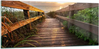 Produktbild von Bilder auf glas - Fußgängerbrücke Meer Strand Ufer - 120x50cm - Glasbilder - Wandbilder - Kunstdruck - zum Aufhängen bereit - Wanddekoration aus Glas - Glas Bilder - Wandbild auf Glas - GAB120x50-2617