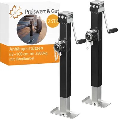 Produktbild von 2x Anhänger Stützen 2500 kg - Kurbelstütze 62-100cm Ausdrehbar und klappbar Ausdrehstütze für Wohnmobil Anhängerstütze