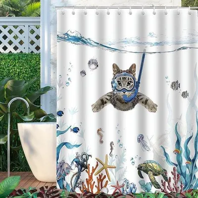 Obrázek produktu pro Záclona do sprchy Famanu s motivem koček, voděodolná a odolná proti plísním - 240 x 200 cm