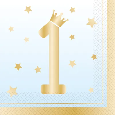 Produktbild von 16 Royal First Birthday Servietten blau 33cm