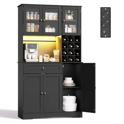 Produktbild von BEALIFE Küchenhochschrank 100x40x180 cm mit LED-Licht, Steckdose & Flaschenhalter | Schwarz | AP134