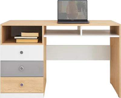 Produktbild von Jugendzimmer Schreibtisch, Eiche mit weiß und grau PINETO-133