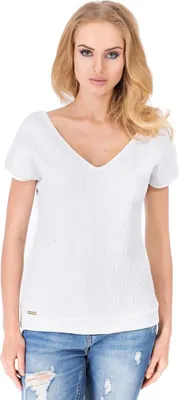 Produktbild von Bluse mit Struktur elegant Shirt V-Ausschnitt; S/M;  Weiß