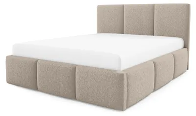 Image de Lit avec coffre de rangement, revêtement en velours beige, dimensions 160 x 200 cm