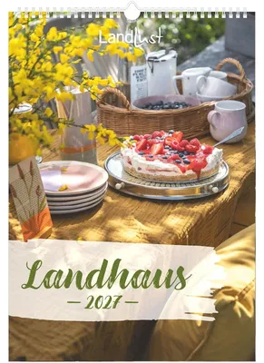 Productafbeelding van Landhuis 2027: Wandkalender, formaat 29,7x42 cm, met maandkalender en afbeeldingen van landhuizen