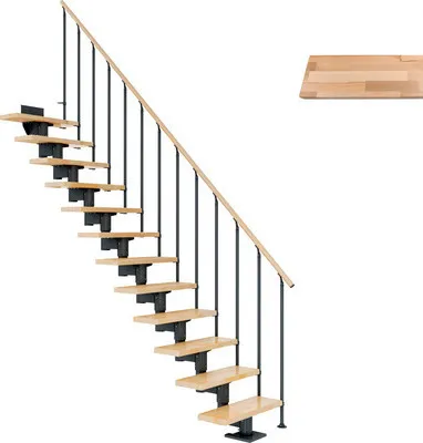 Produktbild von Pertura Mittelholmtreppe Chiron Buche Leimholz Anthrazit Gerade 75 cm 12 Stufen / 13 Steigungen Stabgeländer Anthrazit