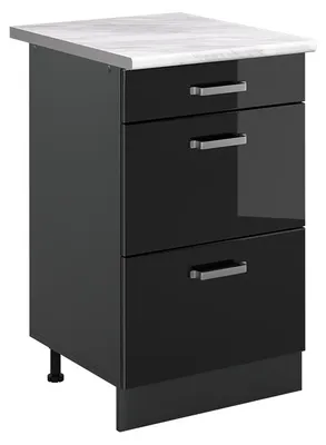 Immagine prodotto di Mobiletto base per cucina Vicco R-Line Nero lucido/Antracite 50 cm piano di lavoro Marmo, Model 69881