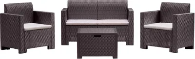 Produktbild von Lounge-Set für den Außenbereich Dmotto, Garten-Set mit Kissen, Lounge-Set für den Innenbereich in Rattan-Optik, 100 % Italy, Braun