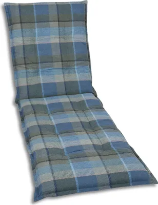 A long, padded cushion with a plaid pattern.