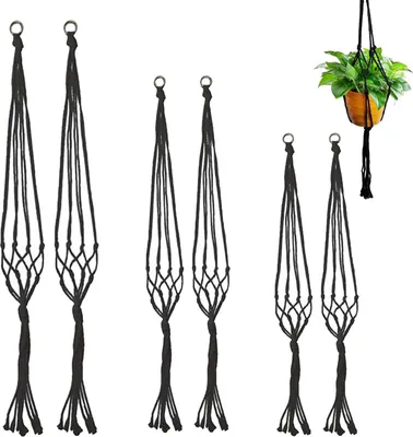 Obrázek produktu pro Sada 6 závěsných květináčů z macramé, bavlněné lano 4 mm, vhodné pro balkon i interiér
