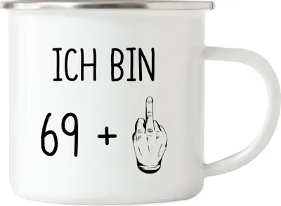 Produktbild von 70. Geburtstag Emaille Tasse Mittelfinger Humorvolle Geschenkidee Runder Geburtstag 70 Jahre Alt Originell