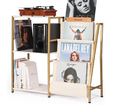 Produktbild von Plattenspieler Ständer,3 Etagen Schallplatten Aufbewahrung Vinyl Halter,Vinyl-Display-Ablage,Plattenspieler Regal Beistelltisch für Wohnzimmer Weiß