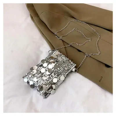 Produktbild von Glitzer Tasche Damen Pailletten mit Reißverschluss Silber Umhängetasche Clutch Elegante Party Handtasche Glitzertasche Hochzeit Schultertaschen Bag