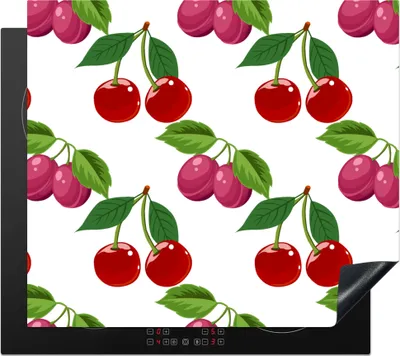 Produktbild von KitchenYeah© Herdabdeckplatte Kirschen - Muster - Obst , 58x51cm, Küche Deko, Glaskeramikkochfeld Herdabdeckung, Abdeckplatte fùr Kochfeld
