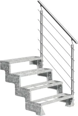 Produktbild von Aussentreppe Pertura Tallis mit Geländer 4 Steigungen Einlegestufen 100 cm Stahl