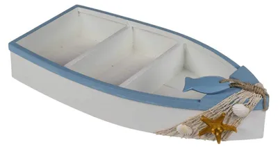 Fischerboot-Deko mit 3 Ablagen, 42x20,5x6,5 cm, Holz