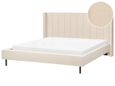 Produktbild von BELIANI Polsterbett Hellbeige Bouclé mit Lattenrost 180 x 200 cm Hohes Kopfteil Gesteppt Schwarze Metallfüße Modern Doppelbett Schlafzimmer Ausstattung