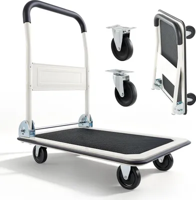 Produktbild von Plattformwagen - Klappbarer Transportwagen/Rollwagen - Tragkraft 150 kg - Rutschfeste Ladefläche - Lenkrollen - Klappgriff - Platzsparend - Maße 73,5 x 48 x 82,5 cm