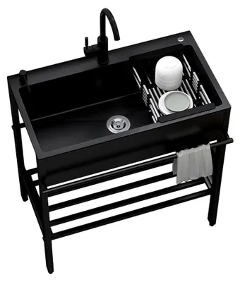 Produktbild von Freistehender Edelstahl Spültisch mit Unterschrank und Armatur