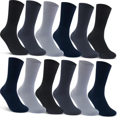 Produktbild von 12 Paar Socken ohne Gummidruck 100% Baumwolle Damen & Herren Diabetiker Socken - Schwarz/ Blau/ Grau 43-46