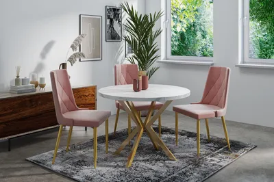Produktbild von Runder Ausziehbarer Esstisch mit Goldenen X-Gestell Beinen - ⌀ 120-200 cm - Loft Industriell Design - für 8-12 Personen - Weiß