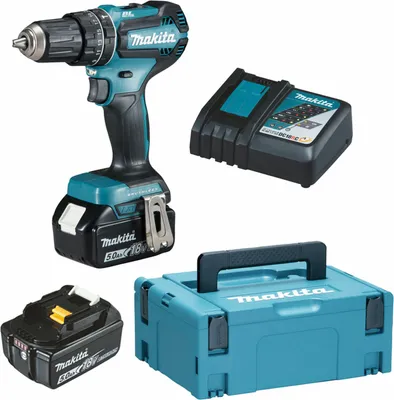 Produktbild von Makita DHP485RTJ Akku-Schlagbohrschrauber 18V, inkl. 2x 5,0Ah Akku und Netzteil