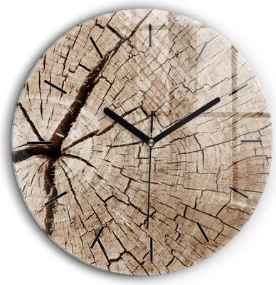 Produktbild von Wallfluent Große Wanduhr – Stilles Quarzuhrwerk - Uhr Dekoration Wohnzimmer Schlafzimmer Küche - Zifferblatt mit Striche - schwarze Zeiger - 60 cm - Alter Holzstamm