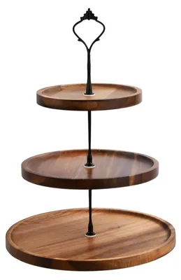 Imagen del producto de Soporte de madera para tartas de tres niveles con asa