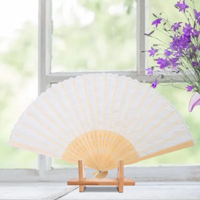 Image de Eventail pliant, Eventail à main japonais de style vintage, Eventail en dentelle pour la décoration (blanc)