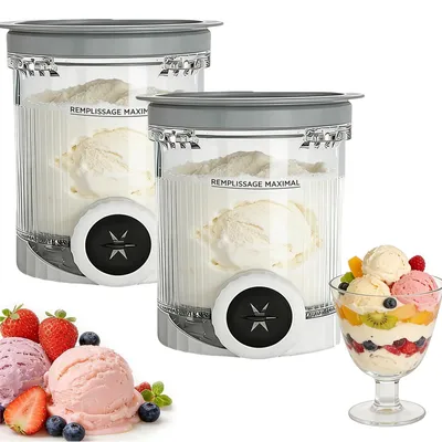 Imagen del producto de Contenedores para helado, 2 unidades, aptos para lavavajillas, con tapa, de color gris, para hacer helado casero