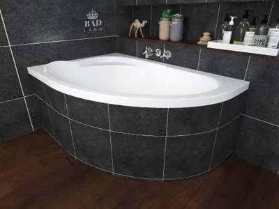Zdjęcie produktu dla Wanna Akrylowa Zestaw 4w1 Asymetryczna 130x85 Lewa Biała + Zabudowa Styropianowa, Nowoczesny Syfon i Nogi (stelaż) w komplecie | BADLAND STANDARD