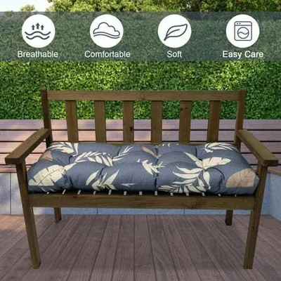 Produktbild von Wasserdichte Sitzkissen für Gartenbänke,130x50cm Polster Auflage Bankkissen Sitzauflage für Terrassenbänke, Gartenmöbel,Veranda,Korbsofa,Grau Floral