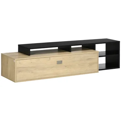Image de Meuble TV HOMCOM, banc TV, support TV pour téléviseurs jusqu'à 65 pouces avec étagère amovible, porte basculante de style moderne, pour salon, chambre à coucher