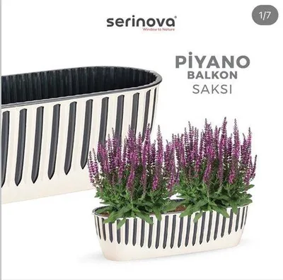 Productafbeelding van Set van 2 pianovormige bloempotten, crème/antraciet, 8 liter, Serinova, geschikt voor vensterbanken en balkons, 51 cm, UV-bestendig